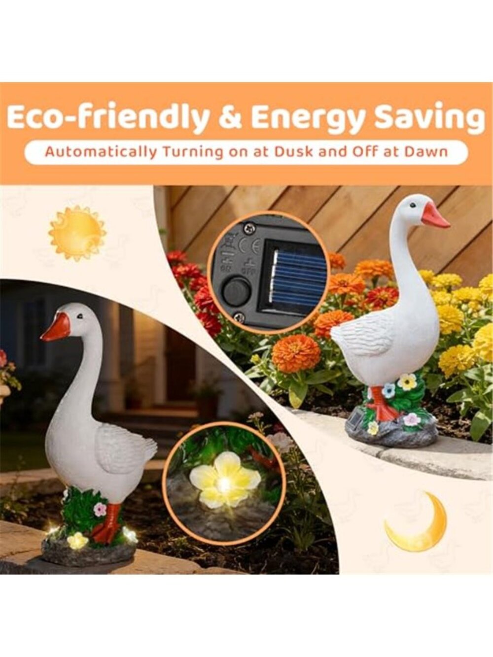 20 Inch Porch Goose Statue with Solar Garden Light Realistic Hand-Painted - Picture 5 of 5